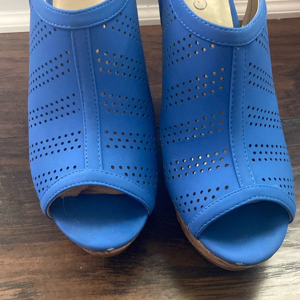 Blue Suede Mules with Perforated Design